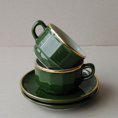 TASSES A CAFE EN PORCELAINE FRANCAISE APILCO VERT EMPIRE